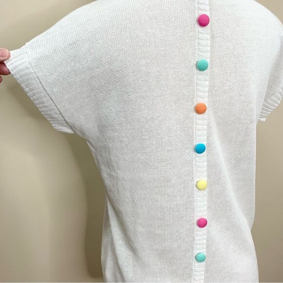 NWOT We by Living In Yellow Linen Button Back Short Sleeve Sweater Small - Picture 6 of 10